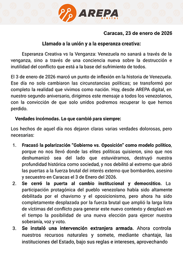 Llamado a la unidad y a la esperanza (1)