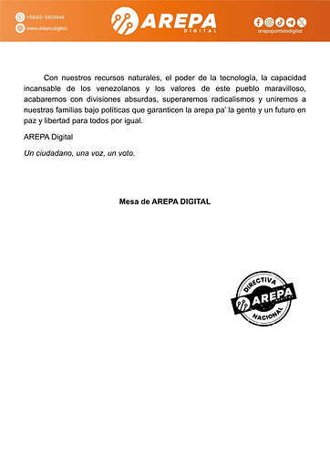 Comunicado oficial del partido AREPA Digital contra la recompensa internacional y el radicalismo (2)